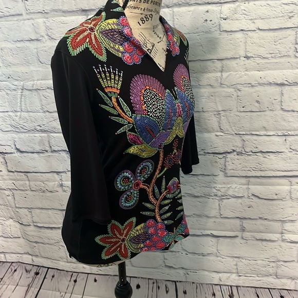 Eva Varro V-neck Top Bold Floral Print 3/4 Sleeves Size XS - Picture 3 of 6
